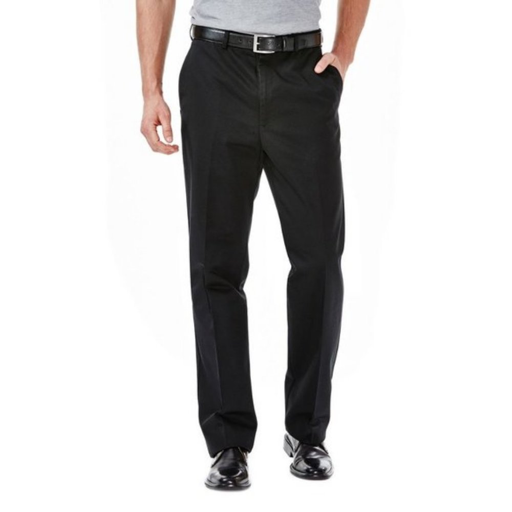 Haggar Black Classic-Fit Flat Front Pants W36 L29